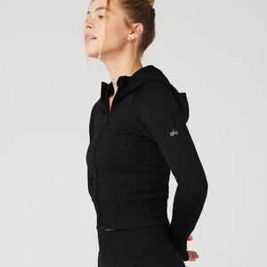 ALO ~~ Seamless Cable Knit Jacket ~~ Size XS || Black || NWT ||